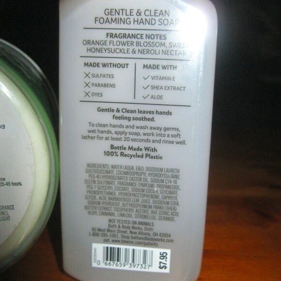 2pc Bath & Body Works Backyard Honeysuckle 3-Wick Candle & Handsoap -- NEW!! - Picture 5 of 10